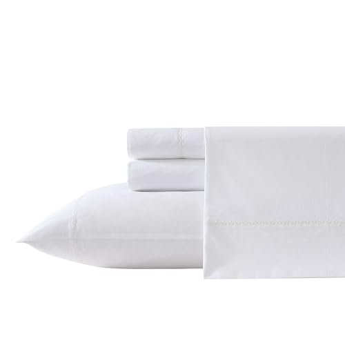 Laura Ashley - Sheet Set, Breathable Cotton Percale Bedding with Matching Pillowcases, Soft Home Decor (Scallop White, Twin) Laura Ashley