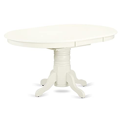 East West Furniture AVT-LWH-TP Avon Dining Room Table - an Oval kitchen Table Top with Butterfly Leaf & Pedestal Base, 42x60 Inch, Linen White East West Furniture
