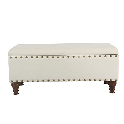 HomePop Large Storage Bench with Nailhead Trim - Cream HomePop