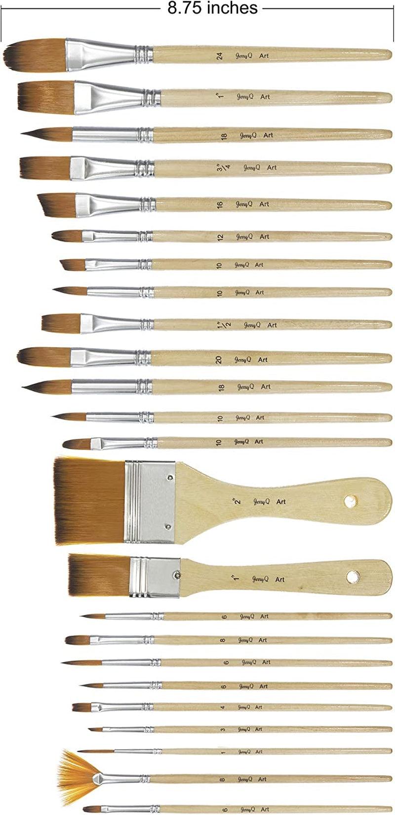 24 Pcs Artist Paint Brush Set Carry Pouch for Watercolor, Acrylic, Oil, Canvas, Paper, Ceramic, Golden Nylon Hair WoodArtSupply