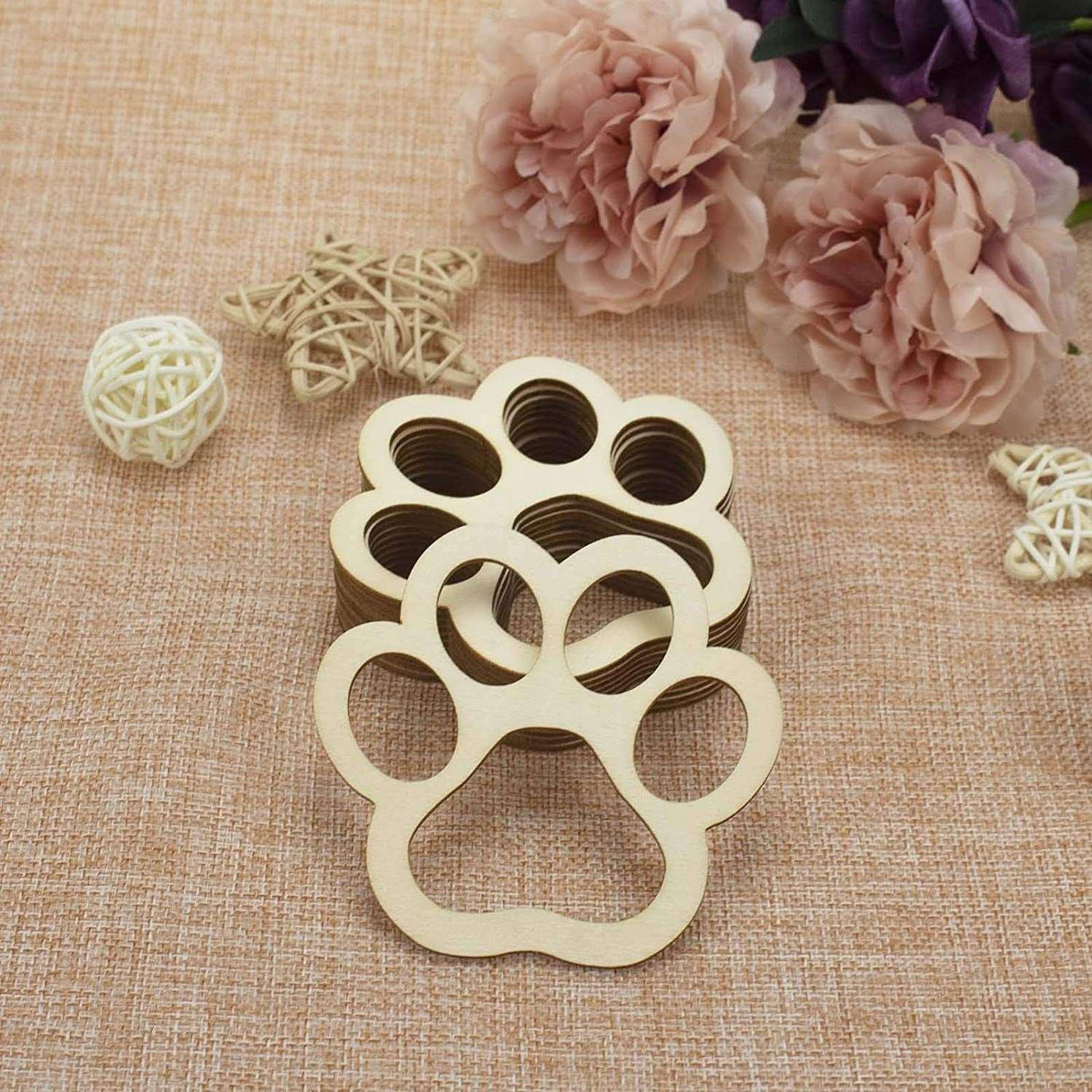 24Pcs Paw Shaped Wooden Cutouts Dog Cat Claws Cutouts Unfinished Wood Pet Paw DIY Craft Decoration, 3.1X3.3 In WoodArtSupply