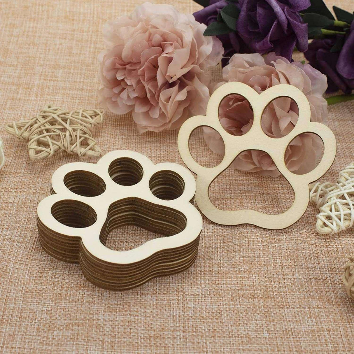 24Pcs Paw Shaped Wooden Cutouts Dog Cat Claws Cutouts Unfinished Wood Pet Paw DIY Craft Decoration, 3.1X3.3 In WoodArtSupply