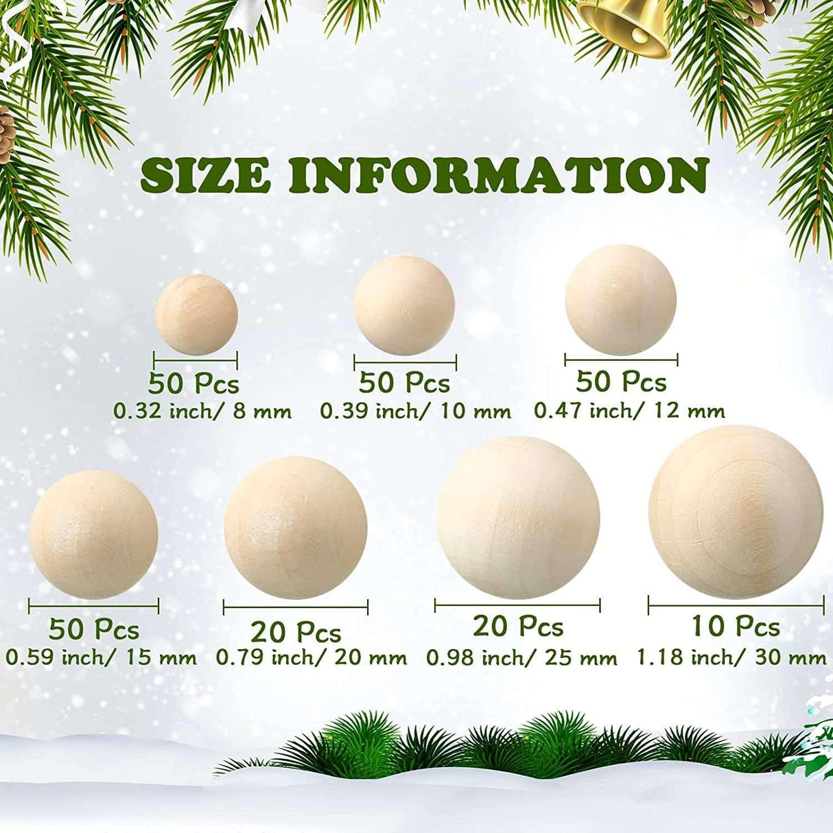 250 Pieces Wooden Balls Unfinished round Wood Balls Craft Small Assorted Spheres in 7 Sizes DIY Craft Projects Jewelry WoodArtSupply