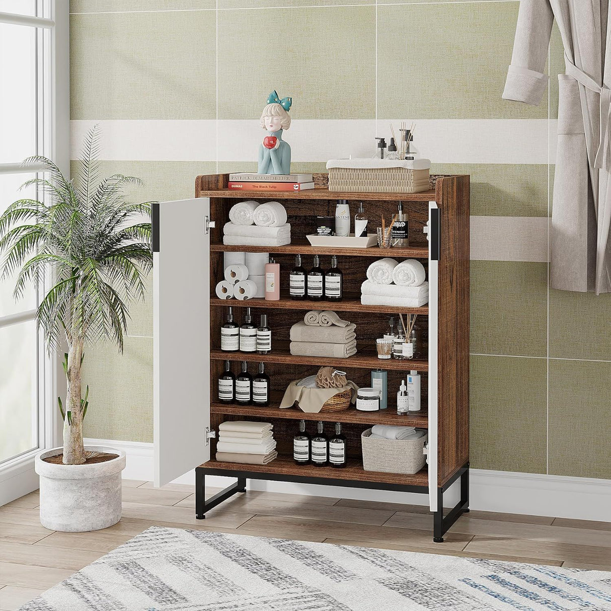 5 Tier Shoe Cabinet With Doors, Compact Entryway Storage Organizer