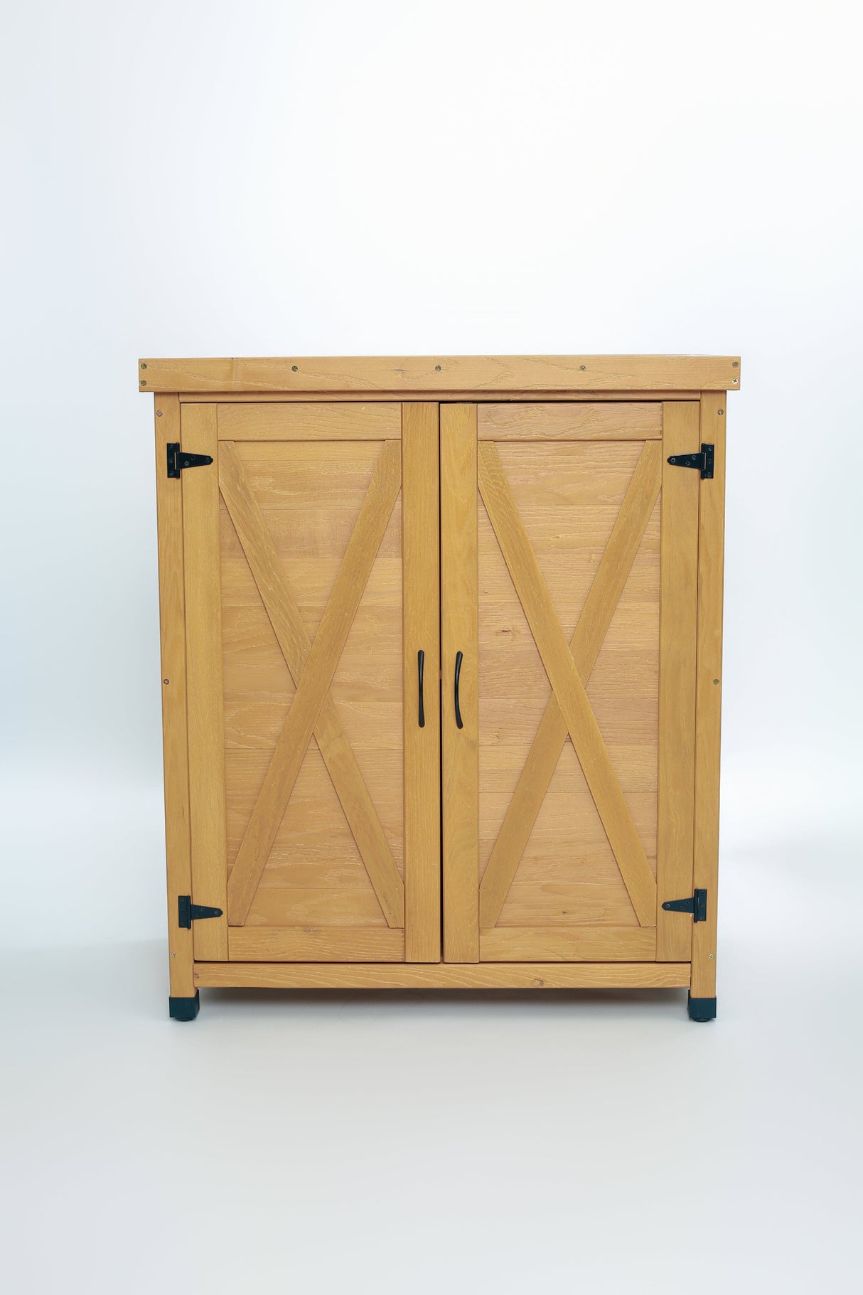 Potting Bench with Storage Cabinet and Metal Table Top for Outdoor Patio