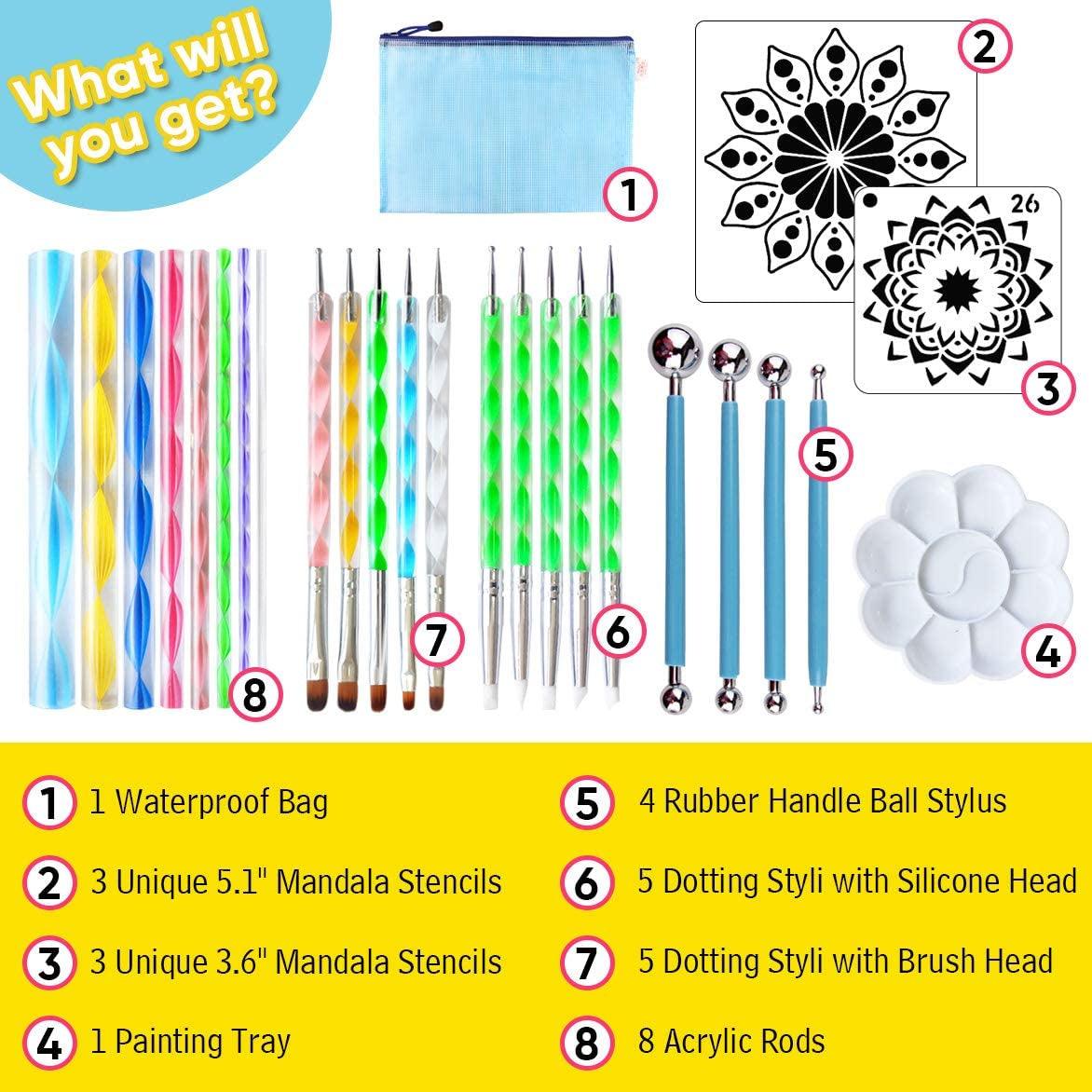 30 PCS Mandala Dotting Kit Mandala Dotting Tools and Stencils for Painting Rocks, Nail Dotting WoodArtSupply