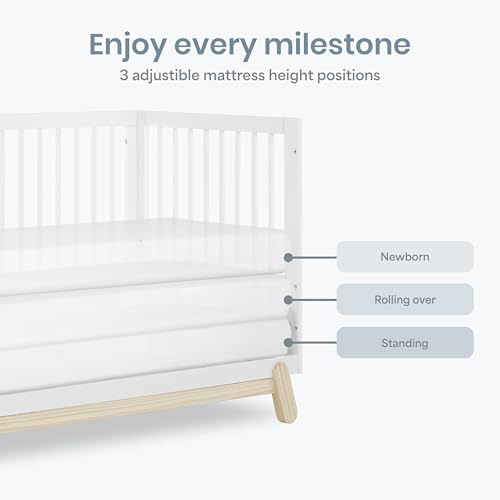 Dream On Me Hygge 5-in-1 Convertible Full-Size Baby Crib in Vintage White Oak, GreenGuard Gold & BSA, Converts to Toddler, Day & Full-Size Bed, Adjustable Mattress Heights, Modern Nursery
