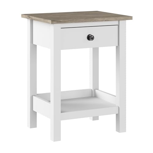 Bush Furniture Mayfield Nightstand | Storage for Living Room, Bedroom, or Home Office, Shiplap Gray/Pure White Bush Business Furniture