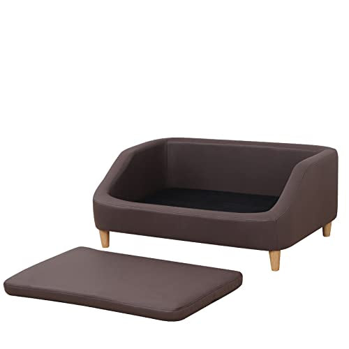 Dog Bed/Pet Sofa Bed Technology Cloth Medium-Large Pet Sleeping Couch High Wood Leg Animal Bed Sofa (Brown) AFBKSS&BB