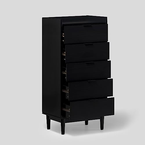 Walker Edison Blythe Scandi Minimalist 5-Drawer Solid Wood Dresser, 43 Inch, Black Walker Edison