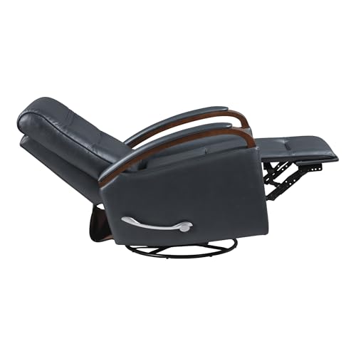 Lexicon 360 Degree Swivel Glider Reclining Chair, Breathable Faux Leather Manual Recliner, Comfy Nursery Glider Recliner, Swivel Reclining Chair for Living Room/Office/Bedroom/Apartment, Dark Blue Lexicon