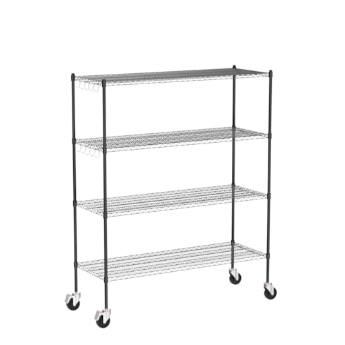 Raynesys Wire Shelving with 4" Wheels, 2000Lbs Heavy Duty 4-Tier Shelving Metal Shelves, 60x24x72in Steel Wire Storage Shelf Commercial Grade Adjustable Utility Rack for Garage, Kitchen Raynesys