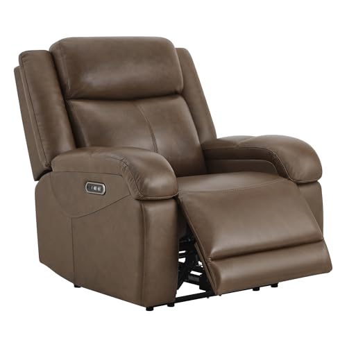 Watson & Whitely Genuine Leather Power Recliner Chairs for Adults, Wall Hugger RV Recliner with Power Headrest & Charging Ports, Electric Recliner Sofa Chair for Living Room, Cafe