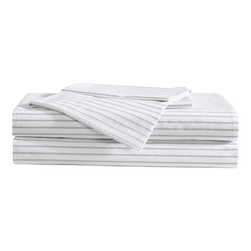 Eddie Bauer - Sheet Set, Luxurious Cotton Percale Bedding with Matching Pillowcases, Crisp & Cool, Fully Elasticized (Arden Stripe Grey, Full) Eddie Bauer