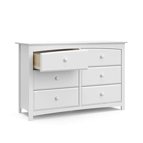 Storkcraft Kenton 6 Drawer Double Dresser (White) For Kids Bedroom, Nursery Dresser Organizer, Chest Of Drawers For Bedroom, Universal Design For Children’s Bedroom STORKCRAFT