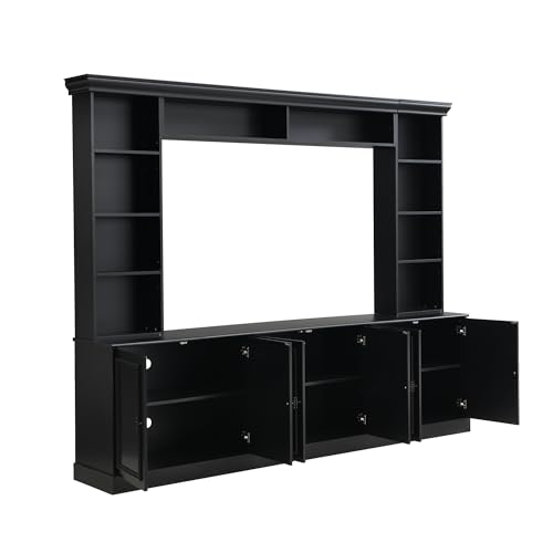 Merax 97.4" TV Stands for Living Room,Large Wall Unit Entertainment Center with Bookshelf for TVs Up to 70",Mid-Century Media Console with Bridge,TV Stand for Bedroom with Storage Shelf,Black Merax