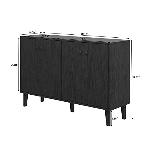 Panana Sideboard Buffet Cabinet Kitchen Storage Cabinet Living Room 4 Doors Console Table (Black) Panana