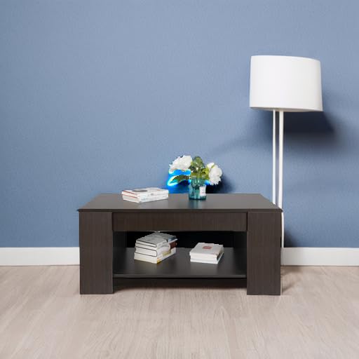 SUPER DEAL Modern Lift Top Coffee Table w/Hidden Compartment and Storage Shelves Pop-Up Storage Cocktail Table for Living Room Reception Room SUPER DEAL