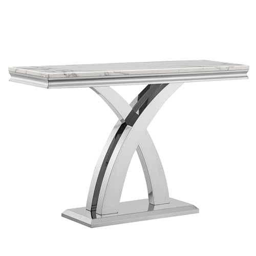 Modern Rectangular Console Table - Faux Marble Top, Stainless Steel Base for Living Room, Hallway, Bedroom, Home Office HomVent