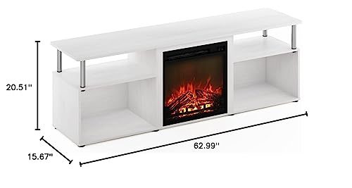 Furinno Jensen Open Storage Fireplace Entertainment Center for TV up to 70 Inch with Stainless Steel Tubes, White Oak/Chrome Furinno