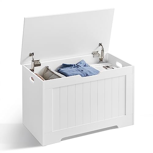 VASAGLE Storage Chest, Storage Bench, Entryway Bench with 2 Safety Hinges, Shoe Bench, Modern Style, 15.7 x 29.9 x 18.9 Inches, for Entryway, Bedroom, Living Room, White ULHS11WT VASAGLE