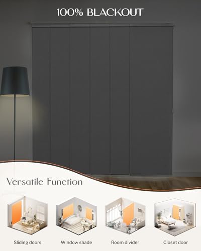 Heefen Adjustable Panel Track Blinds Manual Blackout Vertical Blinds for Sliding Door (Blackout - Texture White, 74" W x 96" H) Heefen