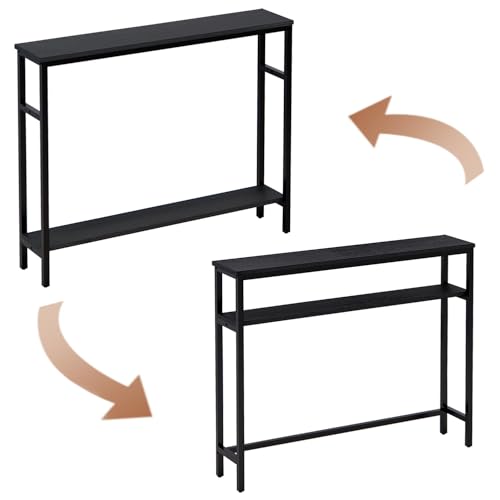 Timberer Narrow Console Table, 39.4” Sofa Table with Adjustable Shelf, 2-Tier Long Skinny Table for Hallway, Entryway, Living Room, Foyer, Black Timberer
