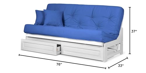 Nirvana Futons Arden Armless White Wood Futon with Bottom Drawers (Frame Only), Full or Queen Size - Solid Hardwood Sofa Bed Frame Construction, Space Saving Design Ideal for Small Rooms and Dorms Nirvana Futons