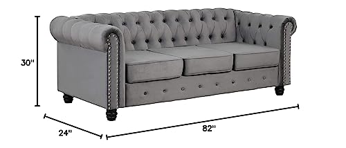 Morden Fort Classic Chesterfield Sofa Set 82'', Tufted Sofa Couch Set with Solid Wood Legs Thick Cushion, Pet-Friendly 3-Seater Sofas Couches for Living Room Bedroom Apartment - Velvet Grey Morden Fort