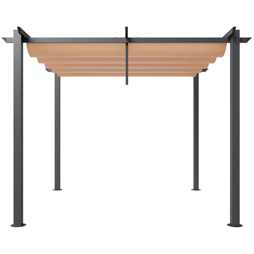 VEVOR 10'x10' Outdoor Retractable Pergola with Canopy, Aluminum Pergola with Retractable Canopy, Modern Pergola with Sun Shade Canopy for Patios, Gardens, Decks, Backyards (Beige) VEVOR