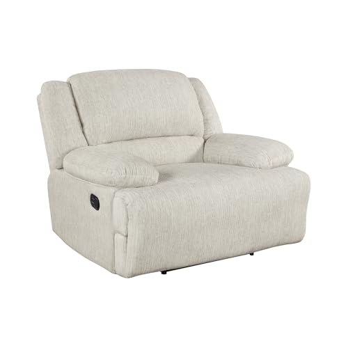 Lexicon Manual Reclining Chair-Textured Microfiber Wall Hugger Recliner, Tab Pull Reclining, Pillow Top Arms, for Living Room/Theater Seating/Apartment, Easy Assembly, Vanilla Beige