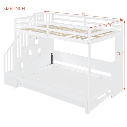 MaiDeHaoo Murphy Bunk Beds Full Bunk Bed with Desk and Storage - White MaiDeHaoo