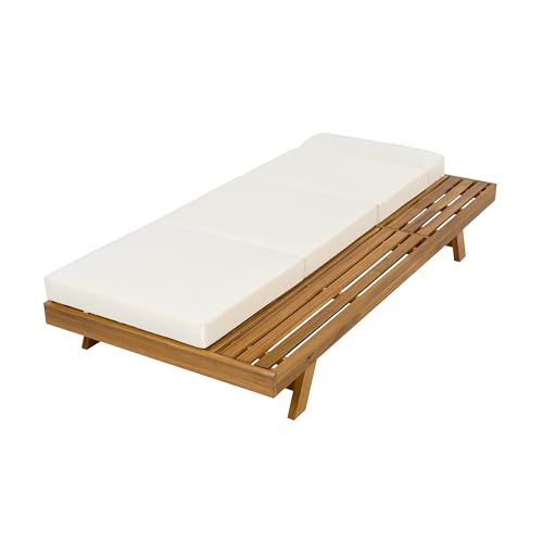 Merax Acacia Wood Chaise Lounge Chair Outdoor Set of 2, Patio Recliner with 4 Position Adjustable Backrest and 4" Thick Four-fold Cushion