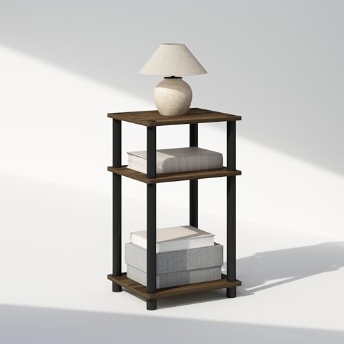 Furinno Just 3-Tier Turn-N-Tube Open Storage Nightstand, 1-Pack, Plastic Poles, Columbia Walnut/Black Furinno