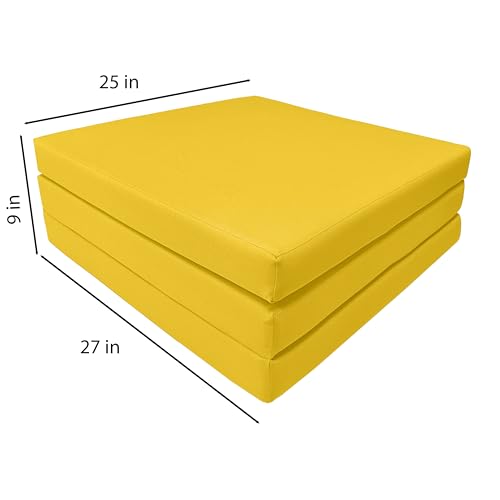 D&D Futon Furniture Trifold Foam Beds, Floor Tri-Fold Bed, Foldable Shikibuton Mattress Cushion Topper Mat for Space Saving Sleepover 3x27x75 in, Yellow D&D Futon Furniture