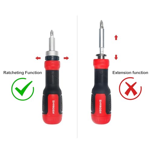 SHARDEN Ratchet Screwdriver 13-in-1 Ratcheting Screwdriver Set Multi Screwdriver Tool All in One with Torx Security, Flat Head, Phillips, Hex, Square and 1/4 Nut Driver Sharden