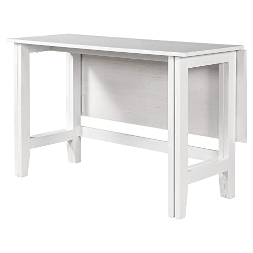GDFStudio Marford 47" Extendable Dining Table, Modern Rectangular Kitchen Dinner Table for 4 with Drop Leaf, Wooden Dining Furniture for Kitchen Office Conference Room, Console Dining Table, White GDFStudio