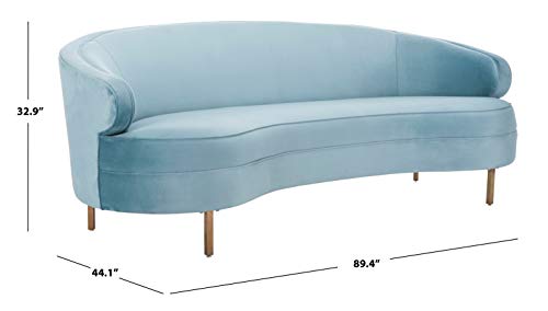 SAFAVIEH Couture Primrose Glam Light Blue Velvet Curved Sofa SAFAVIEH