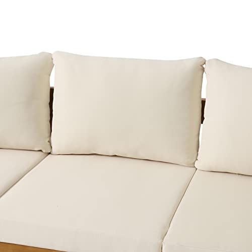 Merax 76.5" Outdoor 3 Seater Patio Sofa Acacia Wood Frame Conversation Set with Cushions Merax