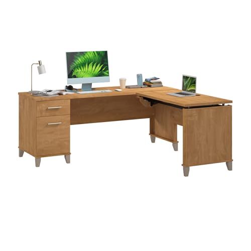 Bush Furniture Somerset 72W 3 Position Sit to Stand Adjustable Standing L Shaped Desk in Maple Cross, Ergonomic Corner Computer Office Table Bush Home