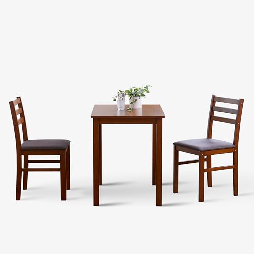 Livinia Seattle 3-Piece Wooden Dining Table Set for 2, Modern Farmhouse Kitchen Dining Room Set with Solid Wood Ladder Back Chairs for Small Space (Antique) Livinia