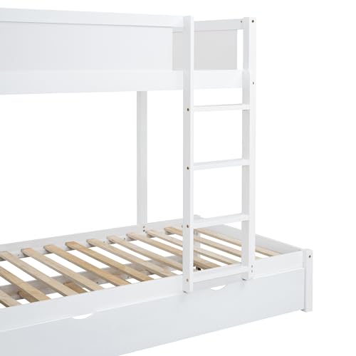 Ball & Cast Twin-Over-Twin Bunk Bed with Twin Size Trundle,Solid Wood Bedframe W/Desk & Drawers,USB,Space Saving,Easy Assembly,Multifunctional Bedroom Furniture Set for Boys Girls Teens,White Ball & Cast