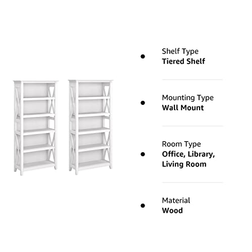 Bush Furniture Key West 5-Shelf Tall Bookcase Set in Pure White Oak for Elegant Storage Solutions Bush Business Furniture
