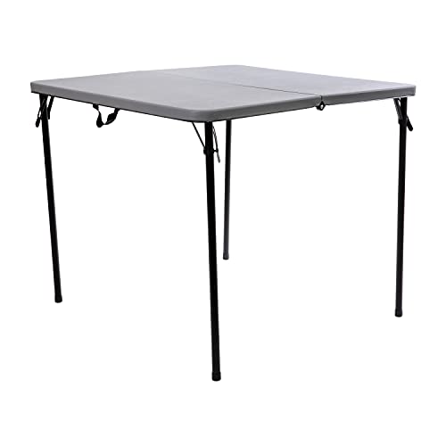Flash Furniture Dunham 2.83' Square Plastic Folding Event Table with Carrying Handle, Bi-Fold Portable Banquet Table for Indoor/Outdoor Events, Gray Flash Furniture