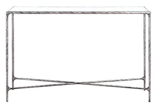 SAFAVIEH Couture Home Collection Jessa Silver Metal/Tempered Glass Top Entryway Living Room Rectangle Console Table (Fully Assembled) SAFAVIEH