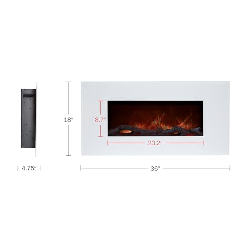 Northwest Wall Mounted Electric Fireplace Heater - 10-Color LED Flame and 3 Media Backgrounds 36-Inch Wall Mounted Fireplace with Adjustable Brightness and Remote (White) Northwest