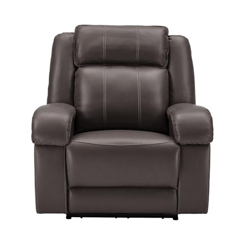 SITJOY Pet Friendly Leather Power Recliner Chair, Zero Wall Hugger RV Recliners with Power Headrest, Charging Ports, Side Pockets, Down-Filled, Scratch Resistant Waterproof Faux Leather in Dark Brown