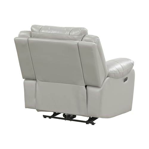 Lexicon Power Recliner Chair, Faux Leather Upholstered Home Theater Seating with LED Lighting, USB Charging Ports, Single Wall Hugger Reclining Chair for Living Room/Bedroom Easy Assembly, Gray Lexicon