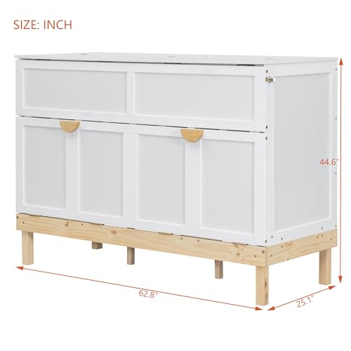 Ball & Cast Murphy Bed Cabinet Queen Size,Wood Wall Hideaway Platform Bed Chest with Built-in Charging Station and Desktop,Can Be Used As Cabinets,Space-Saving,for,Dorm,Apartment,Studio,Office,White Ball & Cast