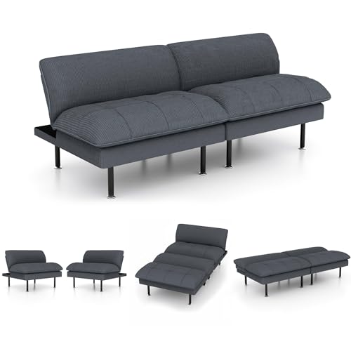 Ribilake 70" Futon Sofa Bed, 4 in 1 Multi-Function Couch Sleeper with Adjustable Backrest, Modern Convertible Futon, Recliner Small Loveseat for Living Room, Office, Grey Ribilake